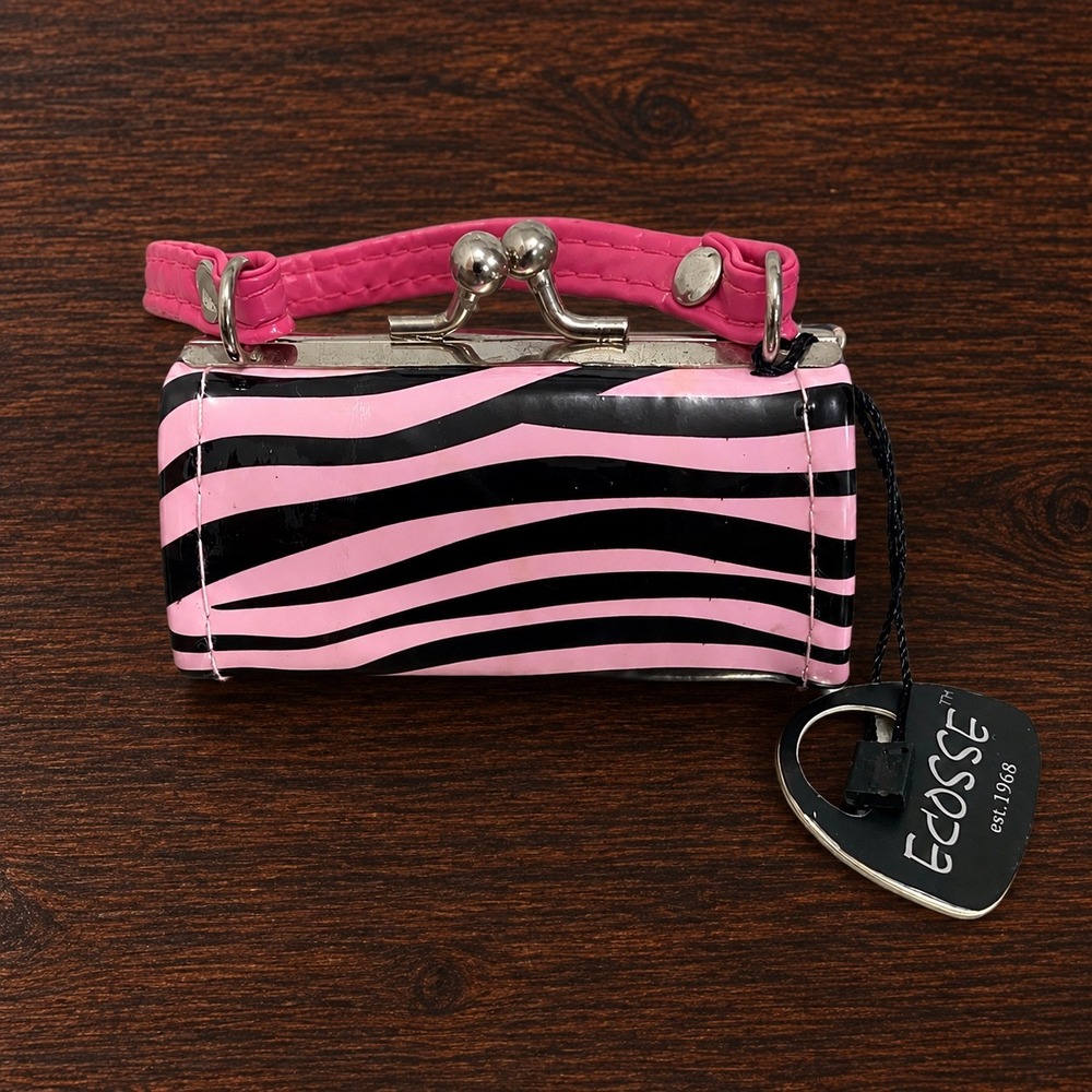 Vintage NWT Y2K Lipstick Purse Ecosse Design Pink Black Zebra Kiss Lock Mini
